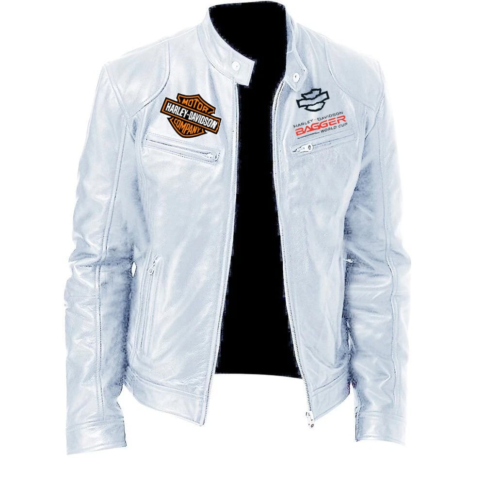 Harley-Davidson bagger World Cup 2026 - Multi-pocket stand collar zip-up Leather Jacket HL202 - Image 2