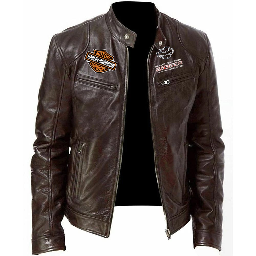 Harley-Davidson bagger World Cup 2026 - Multi-pocket stand collar zip-up Leather Jacket HL202