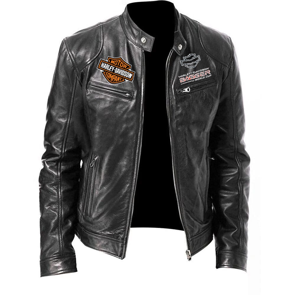 Harley-Davidson bagger World Cup 2026 - Multi-pocket stand collar zip-up Leather Jacket HL202 - Image 4